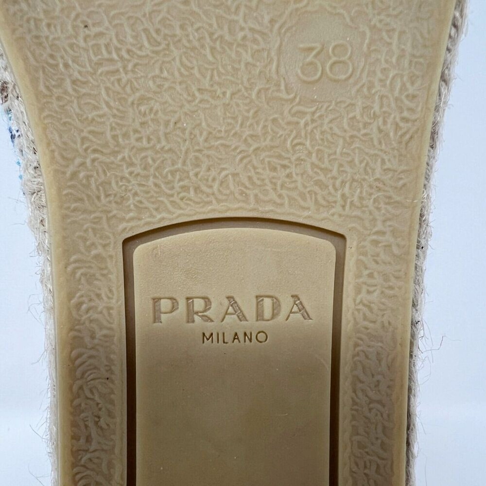 Prada Blue Embroidered Logo Pattern Espadrille Slides Size 38 - Picture 7 of 9